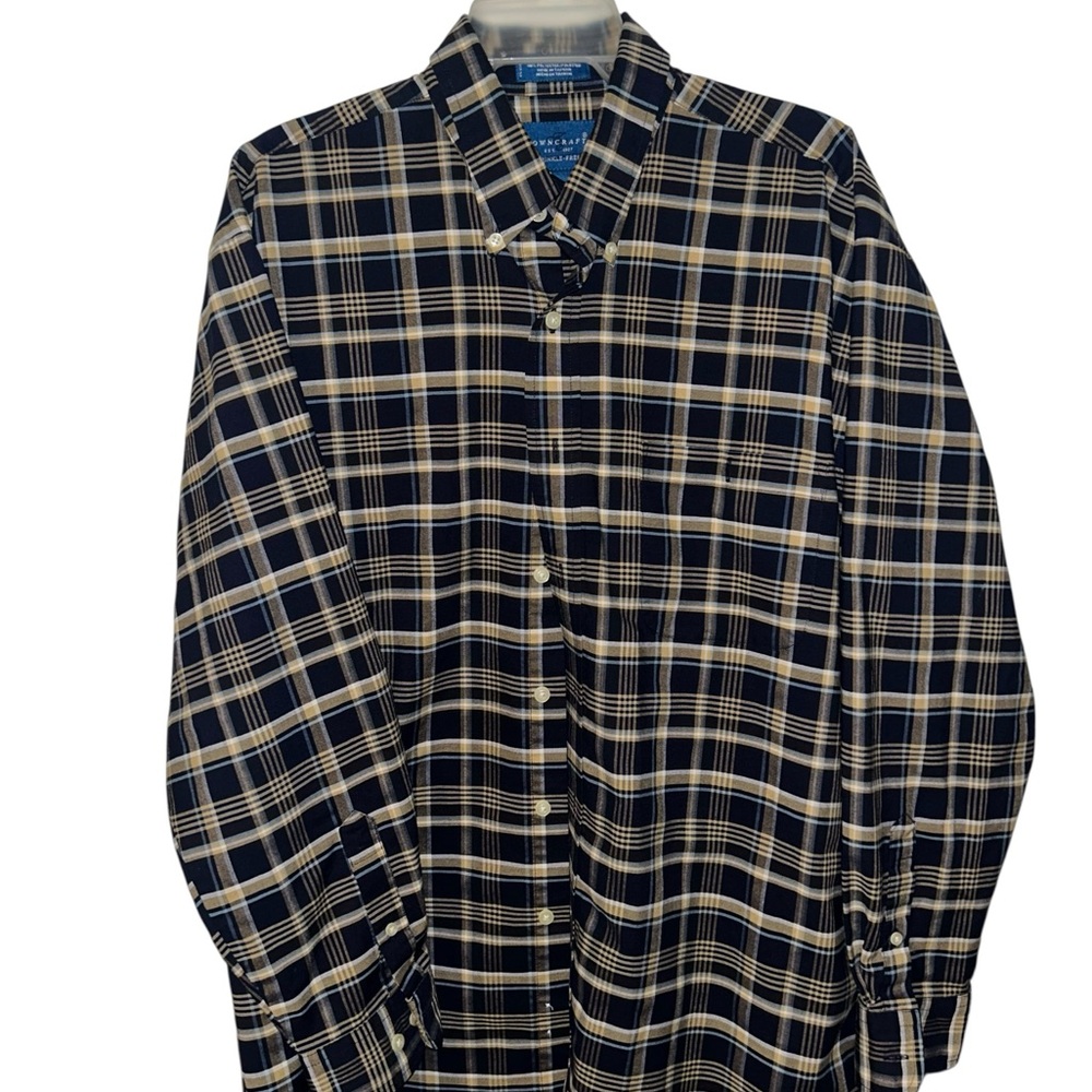 Towncraft Men's Blue and Gold Plaid Shirt size large